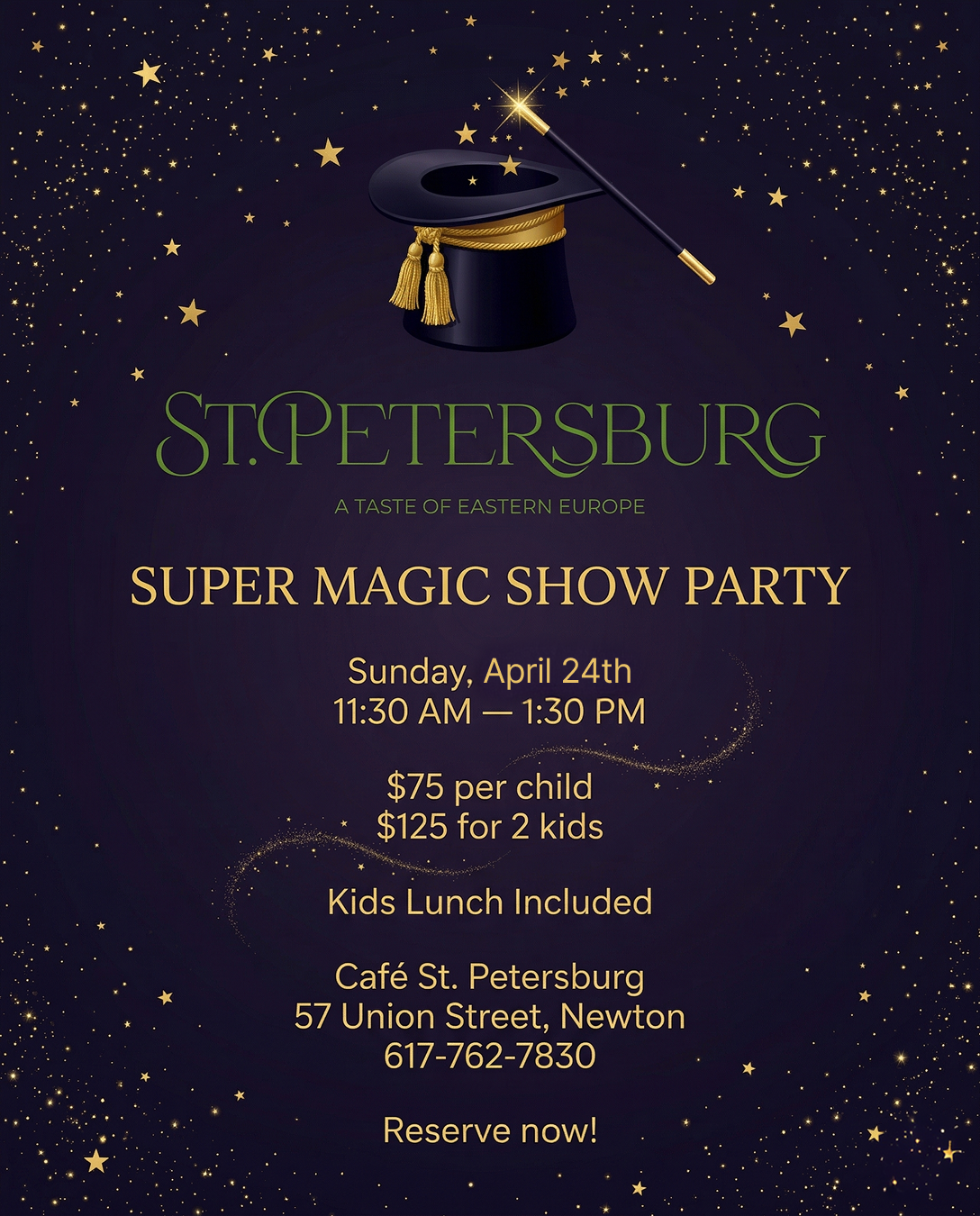 Super Magic Show Party for kids at Cafe St. Petersburg